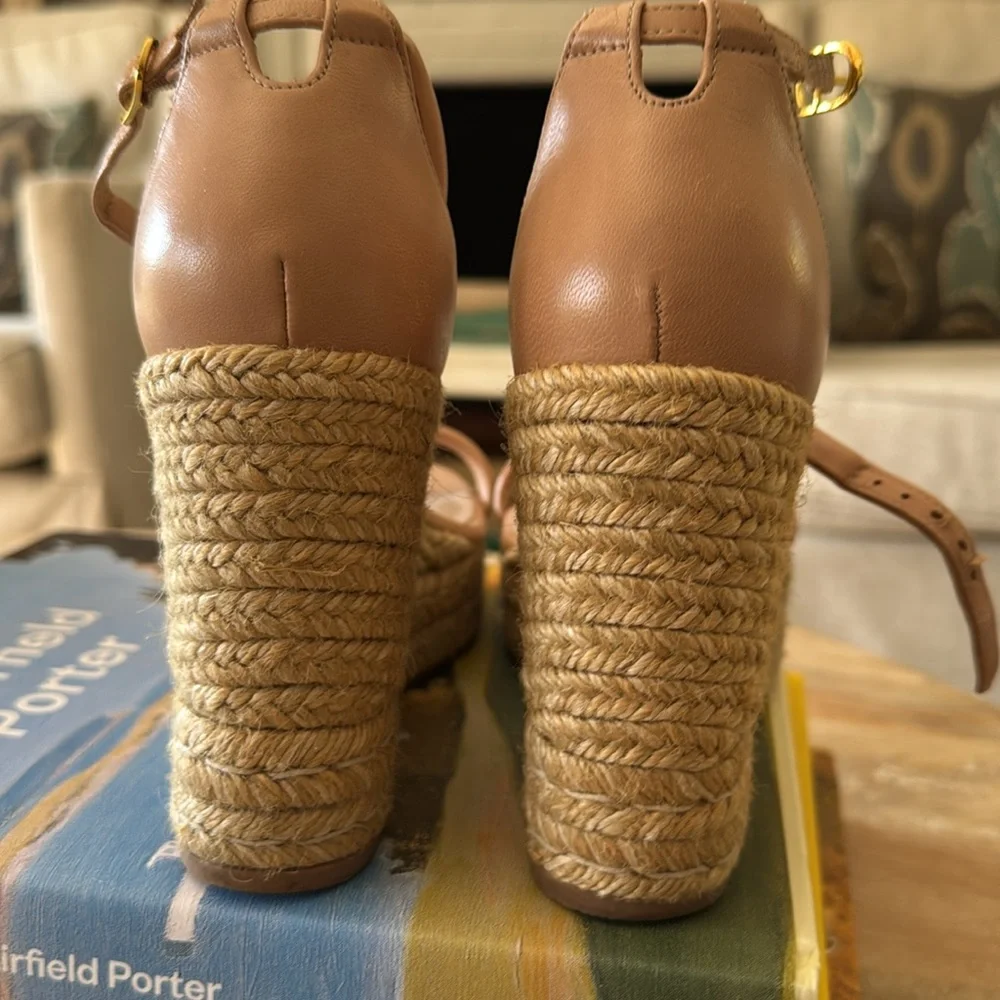 Stuart Weitzman Tan Espadrille Wedge Sandals